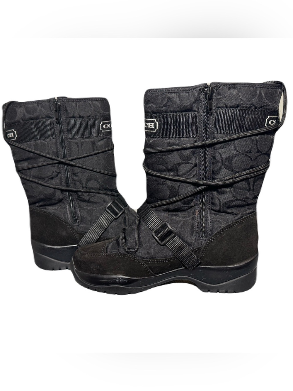 Coach Sela 12CM Signature C Black Winter Boots 6.5M A7155 Vibram + Box